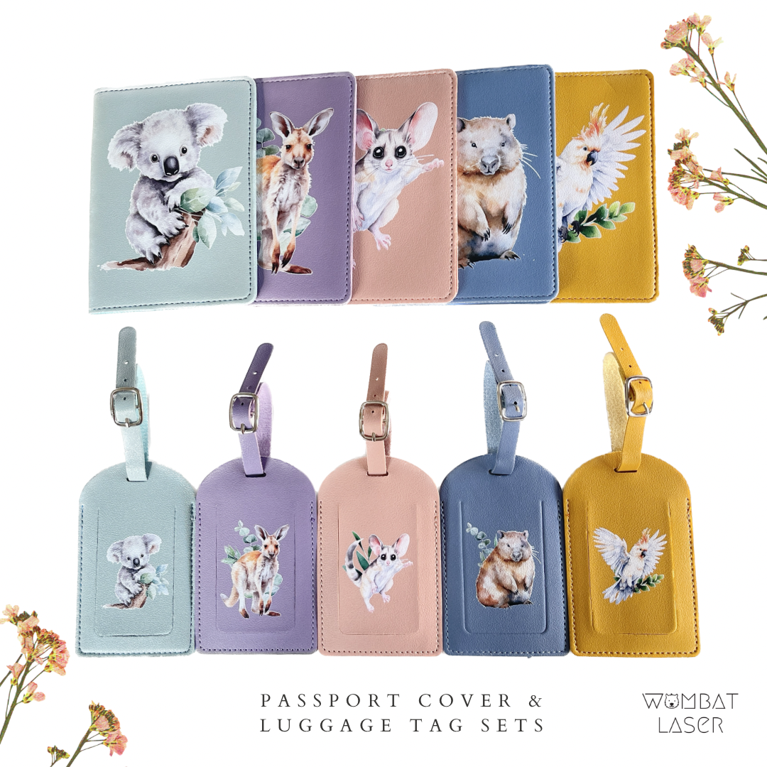 Passport cover luggage tag set Australian animal designs