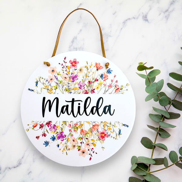 Personalised floral wall hanging / door sign - Floral design 1