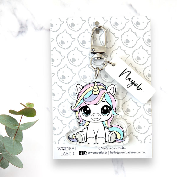 Personalisable cute unicorn keyring / keychain / tag