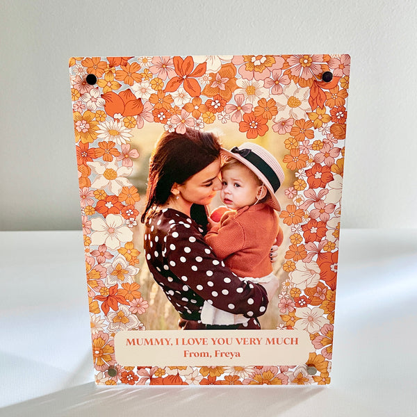 Photo print on acrylic with personalised text (Autumn flowers)