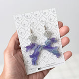 Celestial Bunny Drop Earrings – Purple Galaxy Rabbit Dangles with Glitter Heart - Statement Earrings