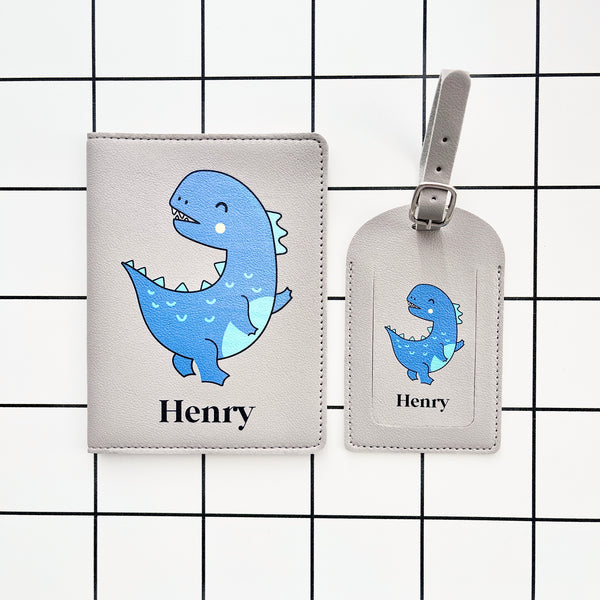 Personalised Passport Cover & Luggage Tag Set - T-Rex Dinosaur