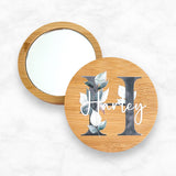 Personalised pocket mirror - Alphabet with leaves design