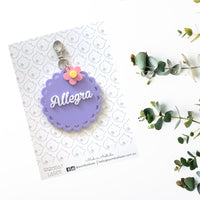 Name bag tag with flower charm