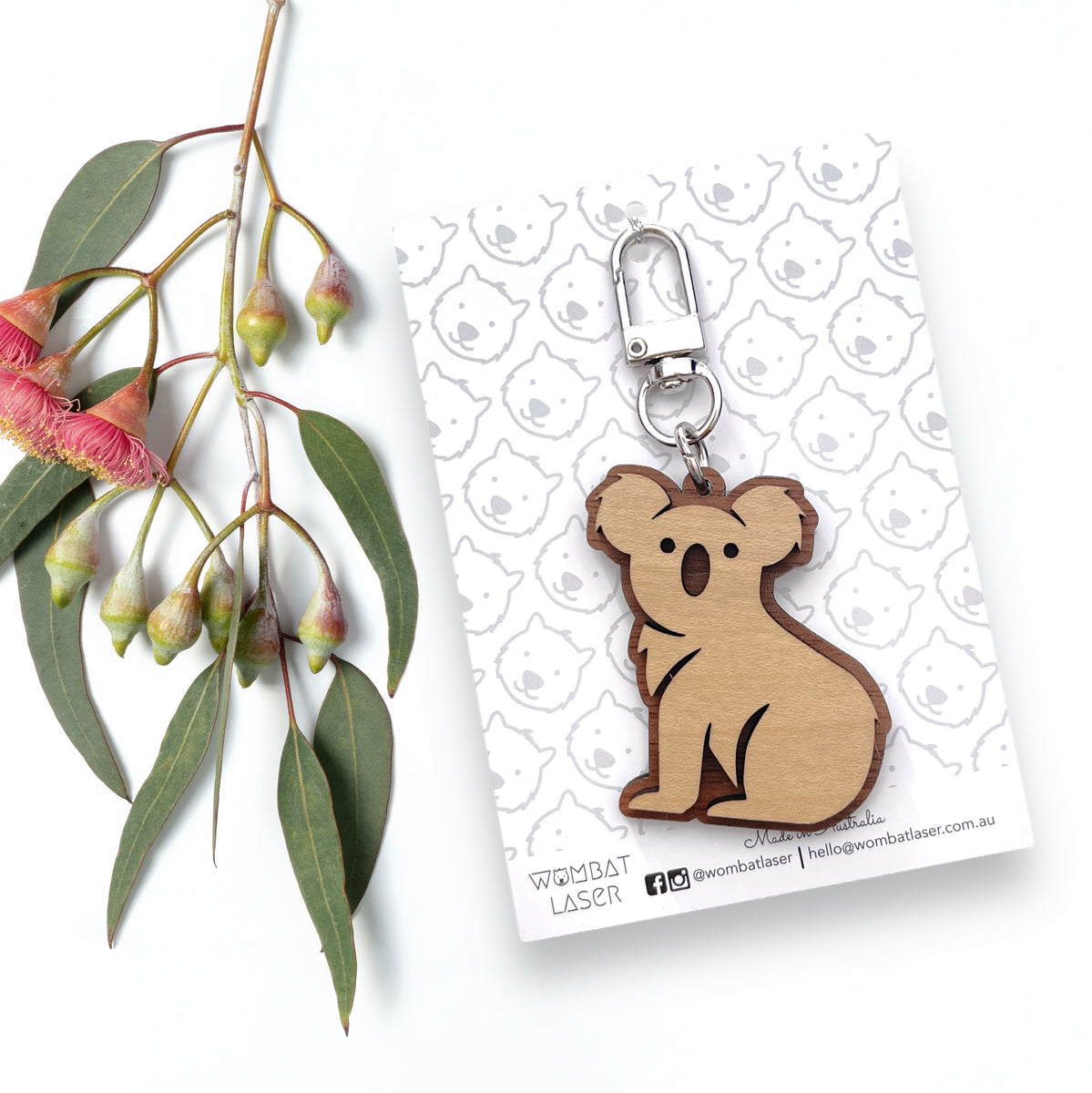 Wooden layered koala keyring – Wombat Laser