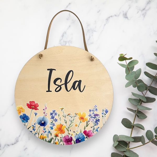 Personalised floral wall hanging / door sign - Floral design 2