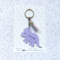 Personalised triceratops dinosaur bag tag / acrylic keyring
