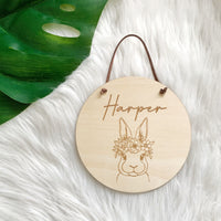 Timber name plaque - Bunny with flower crown