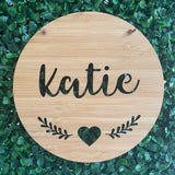 Personalised name plaque/wall hanging - leaves with a heart design