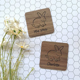 Personalised wooden bunny coasters