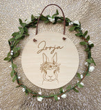 Timber name plaque - Bunny with flower crown