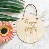 Timber name plaque - Bear with flower crown