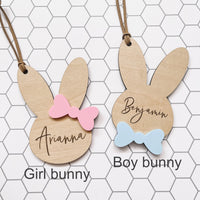 Wooden Easter bunny with bow tags
