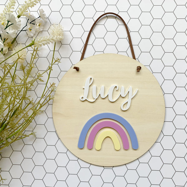Rainbow timber name plaque / sign