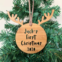 Personalised first Christmas reindeer ornament